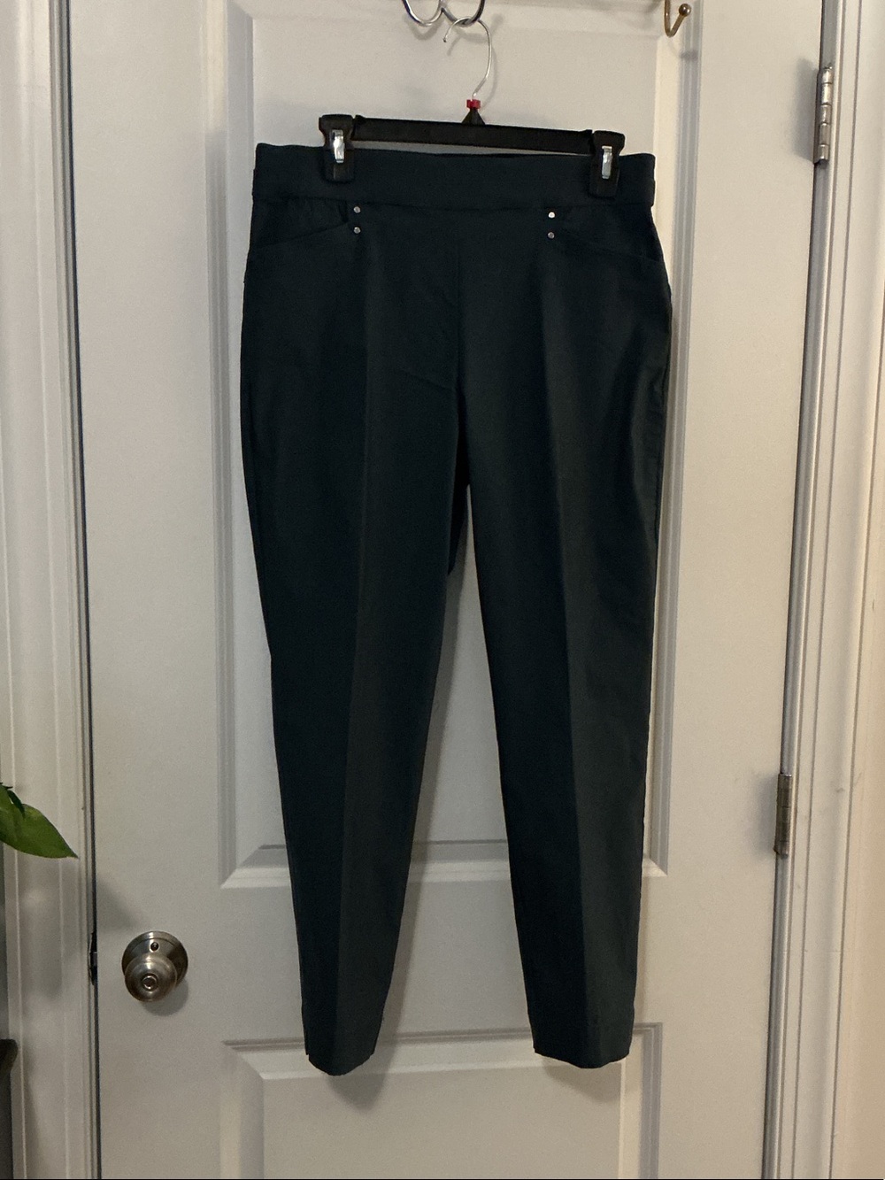 Pull-On Black Tailored Trousers with Subtle Stud Detail stretchy